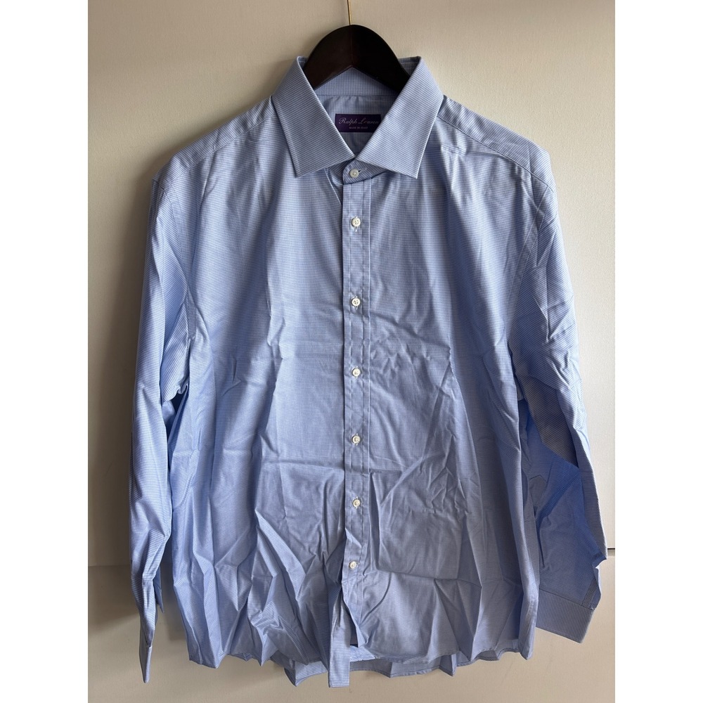 Ralph Lauren Men's Light Blue Pinstripe Dress Shirt Made in Italy Size 17.5‎